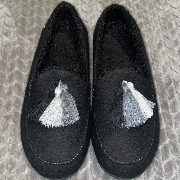 Spenco Hearthside Slipper Black Womens Sz 7W Orthotic Felted Wool Upper Fleece - Picture 1 of 9